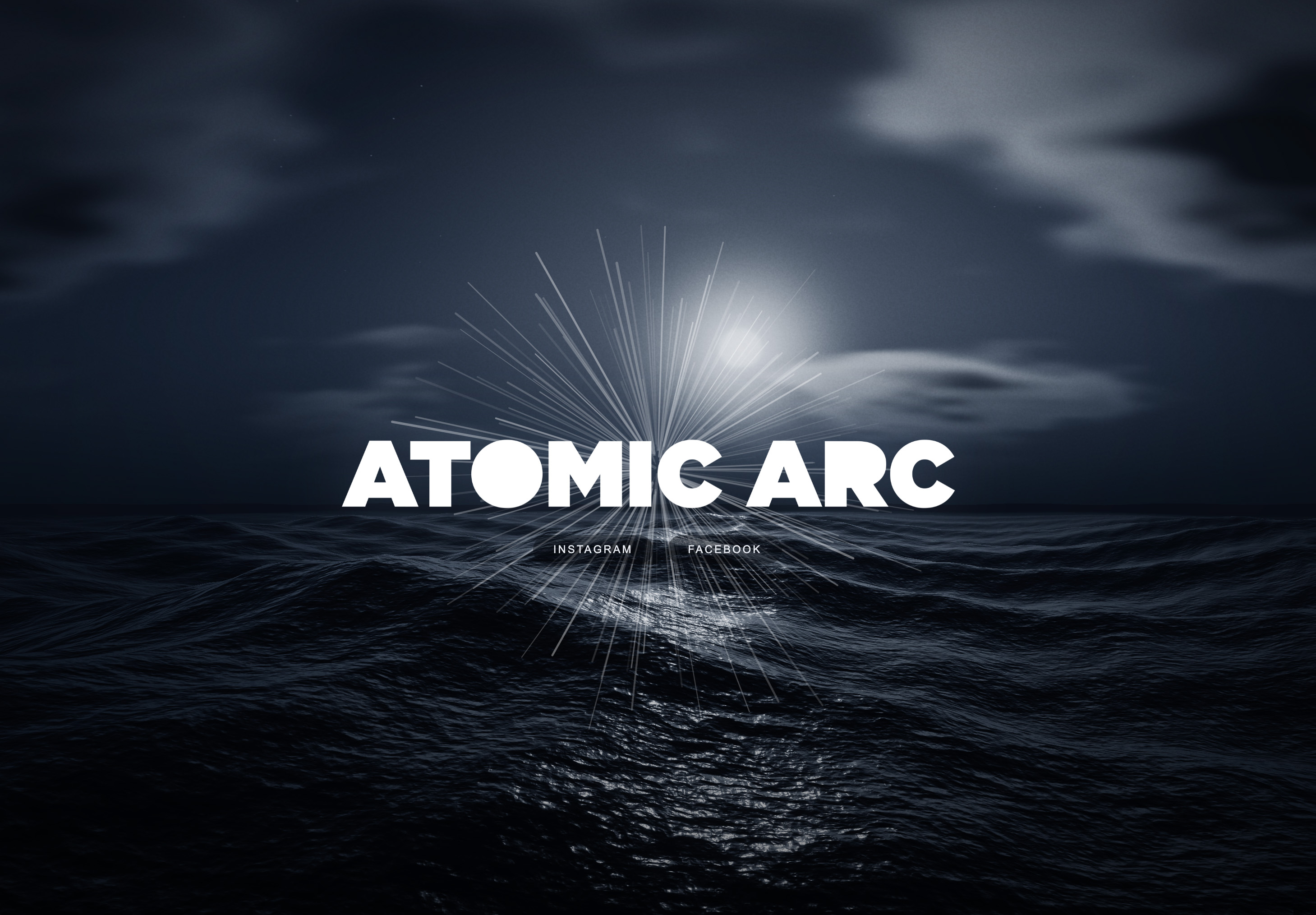 Atomic Arc splash landing - wordmark over 3D water animation