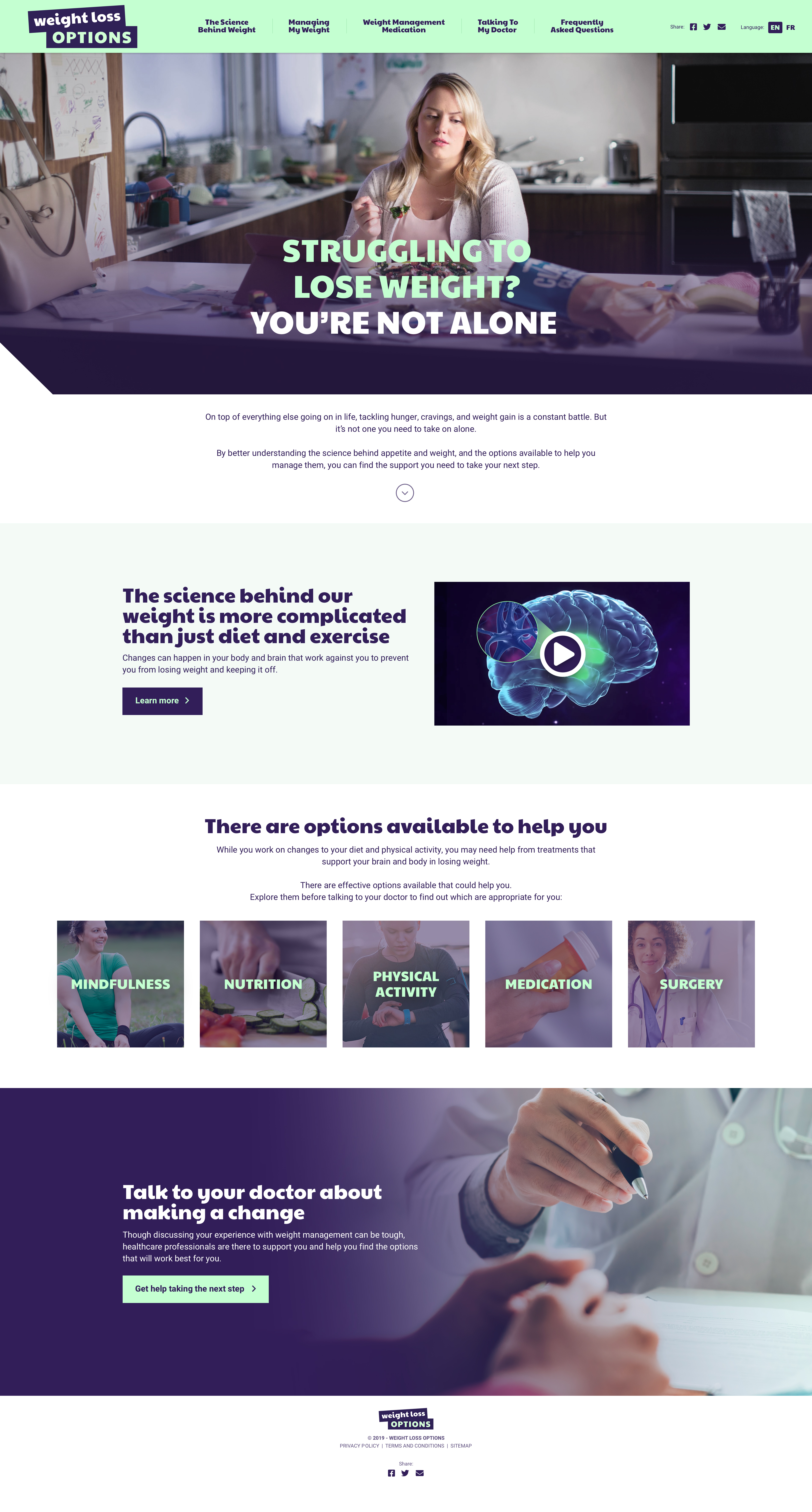 Weight Loss Options alternate homepage design direction on desktop