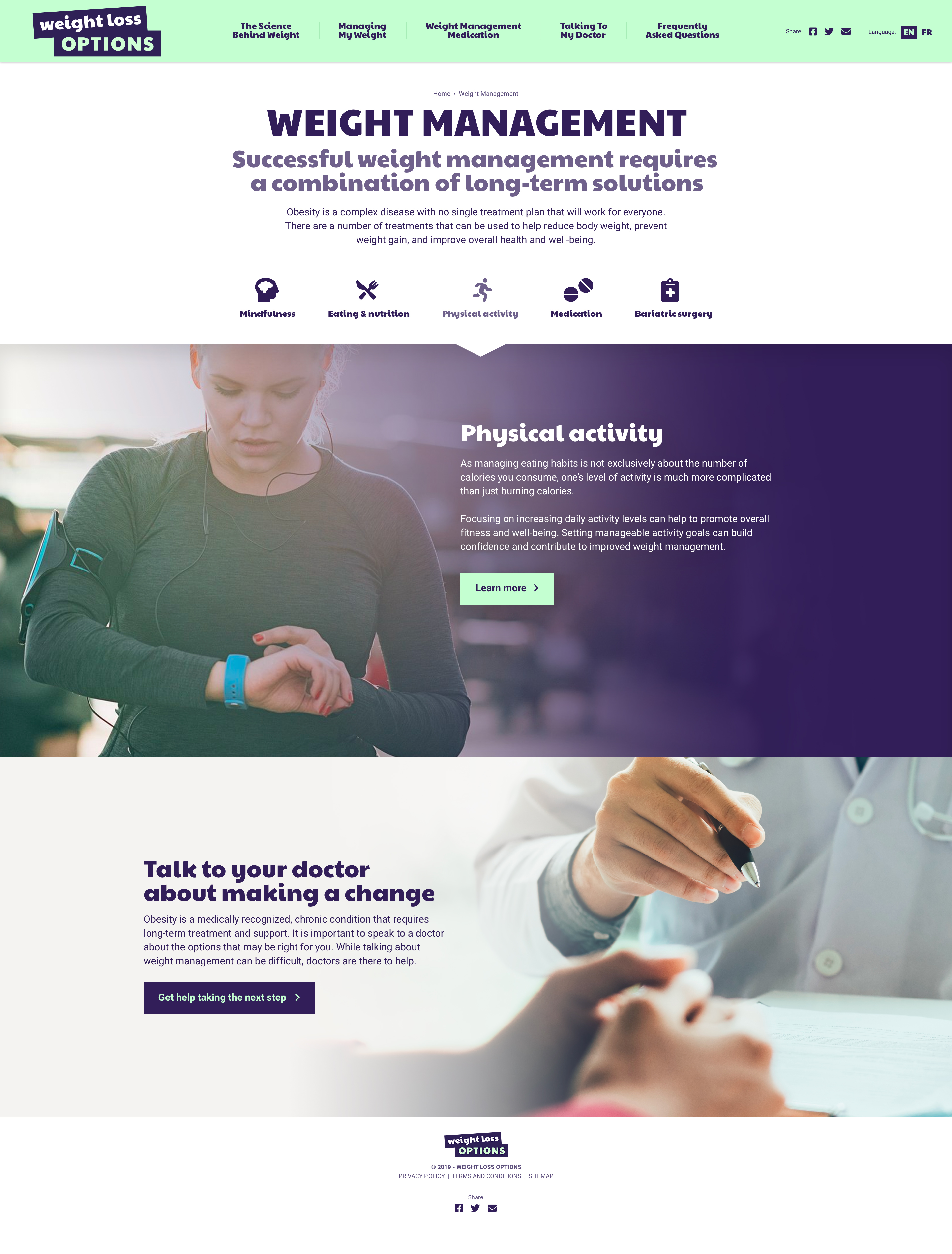 Weight Loss Options weight management tab design on desktop